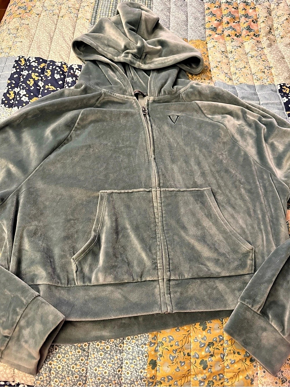 Victoria's Secret Velour Full Zip Hoodie Green Medium